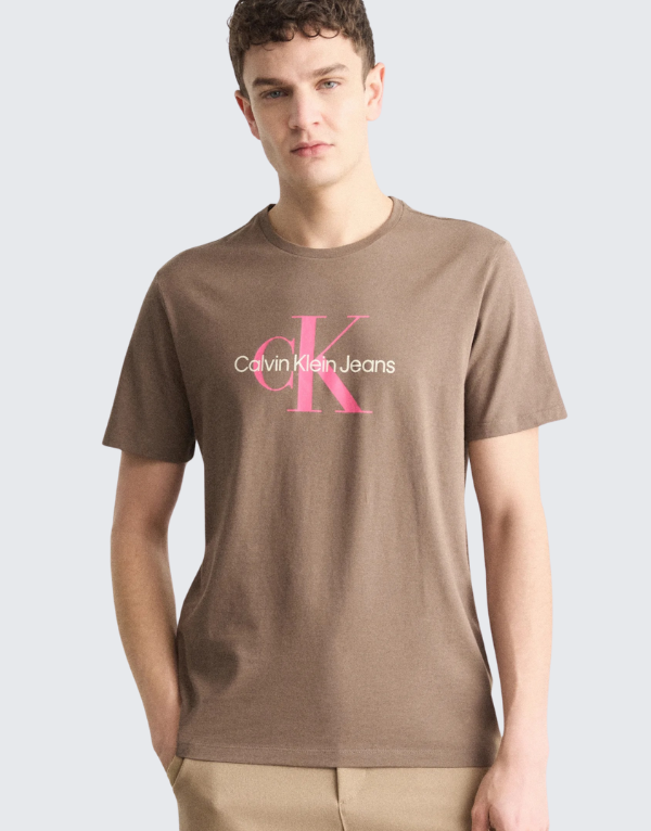 Calvin Klein Hero Mono Logo Short Sleeve T-Shirt In Brown  Men