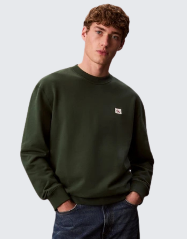 Calvin Klein 350 Terry Badge Crew Neck Sweater Dark Green Men