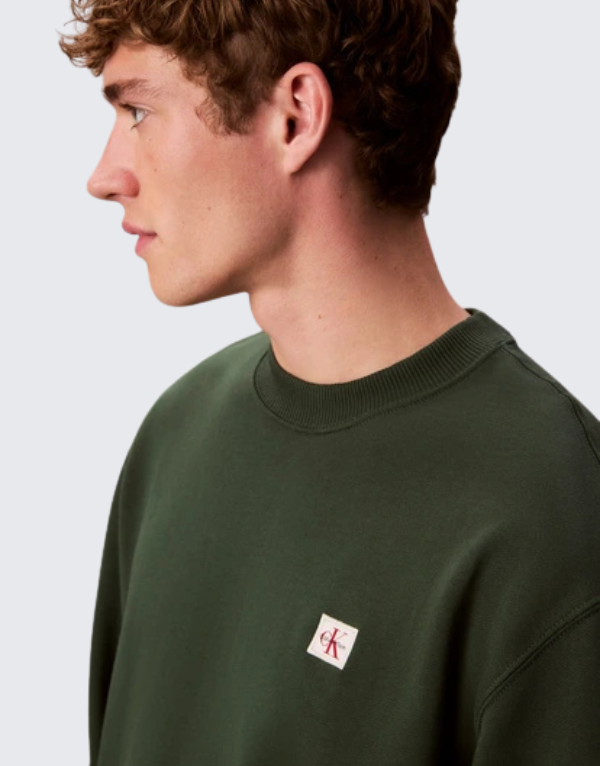 Calvin Klein 350 Terry Badge Crew Neck Sweater Dark Green Men