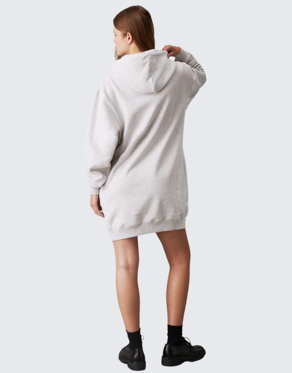 Calvin Klein Chenille Monologo Hoodie Dress In Grey Heather Women