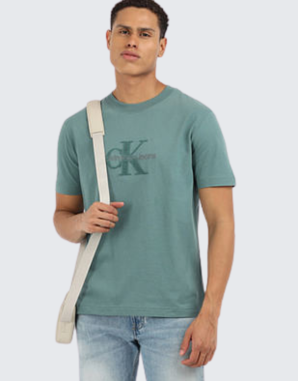 Calvin Klein Chenille Monologo T-Shirt In Teal Men