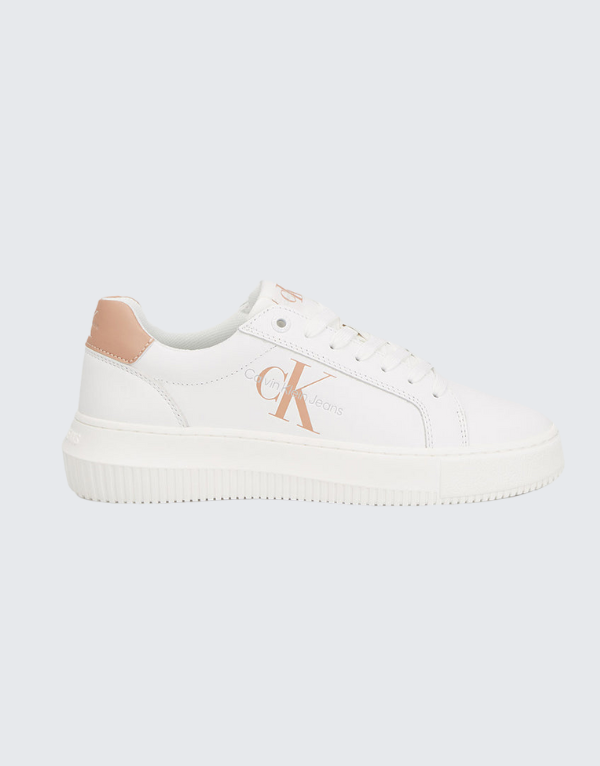 Calvin Klein Chunky Cupsole Mono Leather Sneakers In White Multi Women
