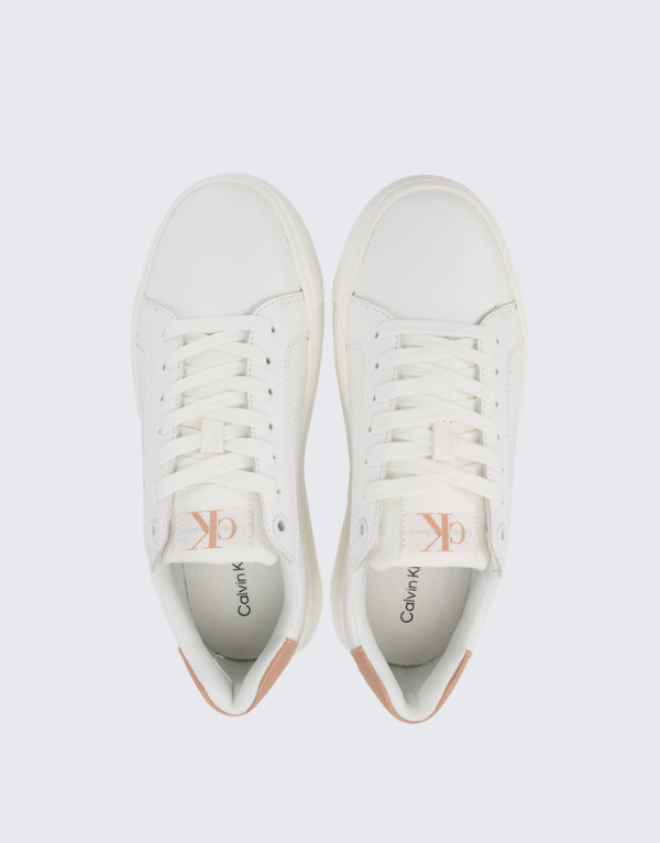 Calvin Klein Chunky Cupsole Mono Leather Sneakers In White Multi Women