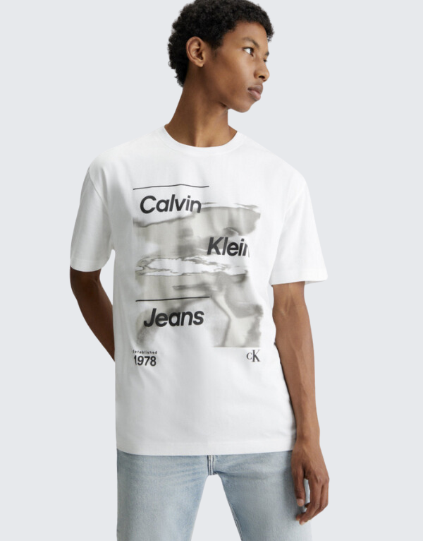 Calvin Klein Diffuse Logo Short Sleeve T-Shirt White Men .