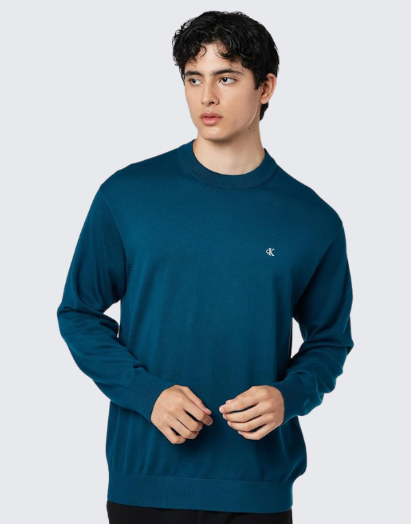 Calvin Klein Easy Cotton Crew Neck Sweater Teal Men