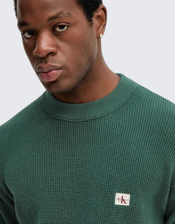 Calvin Klein Easy Cotton Waffle Knit Sweater Green