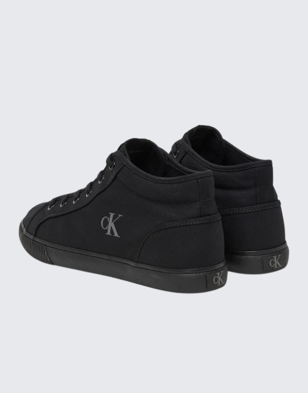 Calvin Klein Essential Vulcanized Mid-Top Canvas Sneakers In Black Men