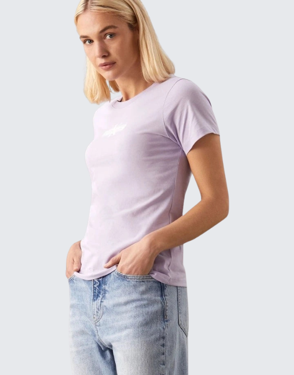 Calvin Klein Faded Monogram Logo Slim T-Shirt Lilac Womens