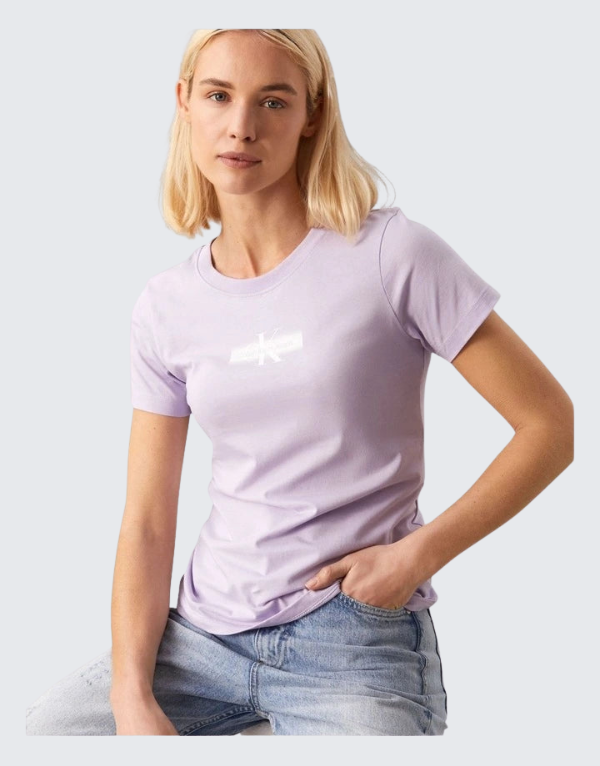 Calvin Klein Faded Monogram Logo Slim T-Shirt Lilac Womens