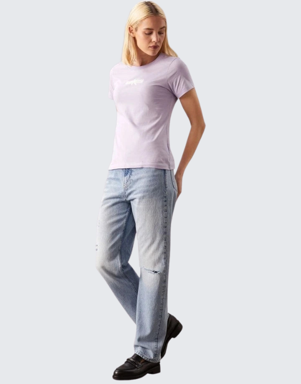 Calvin Klein Faded Monogram Logo Slim T-Shirt Lilac Womens