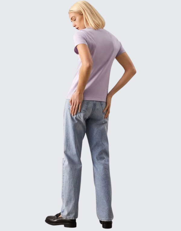 Calvin Klein Faded Monogram Logo Slim T-Shirt Lilac Womens
