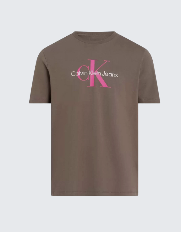 Calvin Klein Hero Mono Logo Short Sleeve T-Shirt In Brown Men