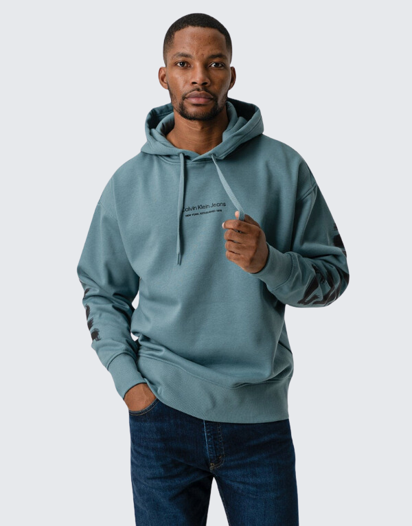 Calvin Klein Illusion Logo Hoodie Teal Men