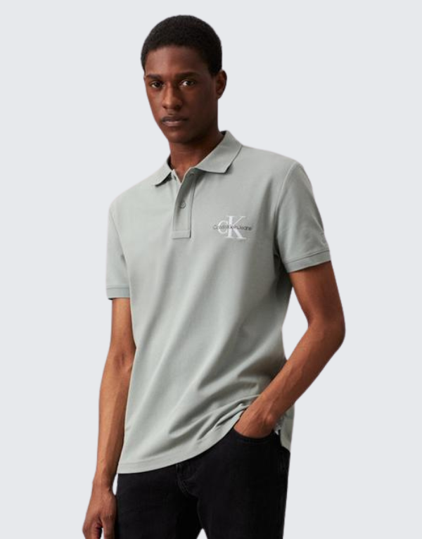 Calvin Klein Mono Logo Polo T-Shirt In Slate Grey Men