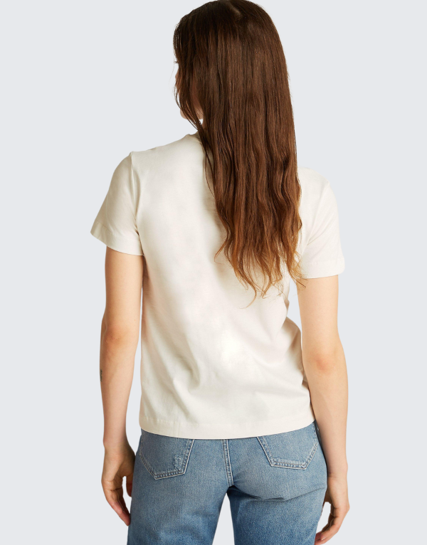 Calvin Klein Satin Applique Regular T-Shirt Ivory Womens
