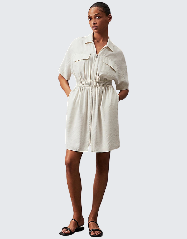Calvin Klein Viscose Day Dress In Ivory Womens