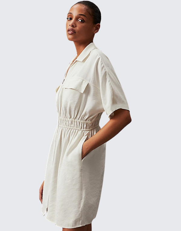 Calvin Klein Viscose Day Dress In Ivory Womens