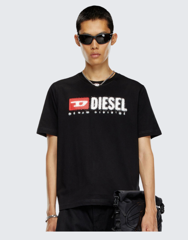 トップス DIESEL T-ADJUST-OD BLACK Men's T-shirt with metallic Oval D | Black | Diesel