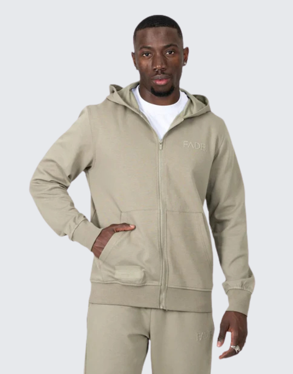 Fade Essential Zip Hooded Sweater Taupe Brown Men