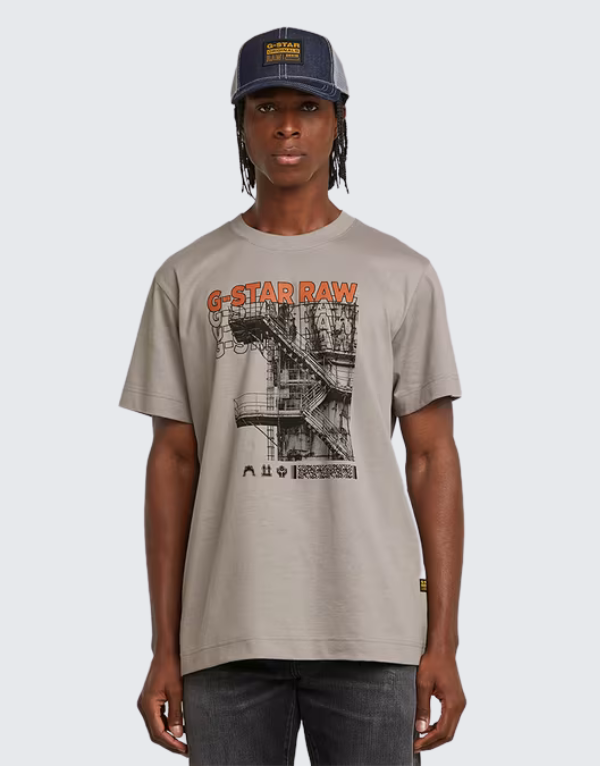 G-Star Raw Stairs Loose Fit Short Sleeve T-Shirt In Grey Alloy For Men