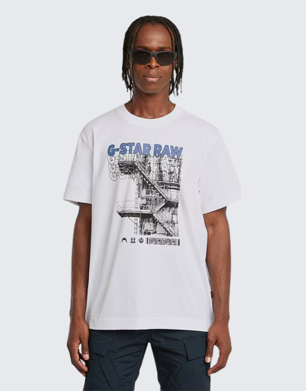 G-Star Raw Stairs Loose Fit Short Sleeve T-Shirt In White For Men