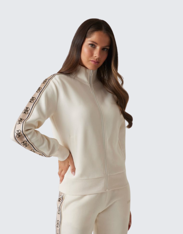 Guess Ladies Britney Full Zip Sweater In Taupe Women