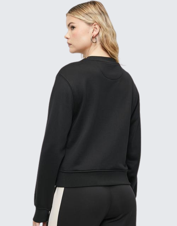 Guess Ladies Crew Neck Peony Logo Sweater In Black Women