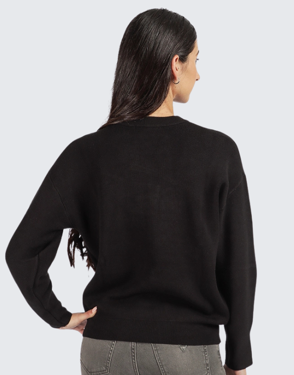 Guess Ladies Laura Logo Sweater In Black
