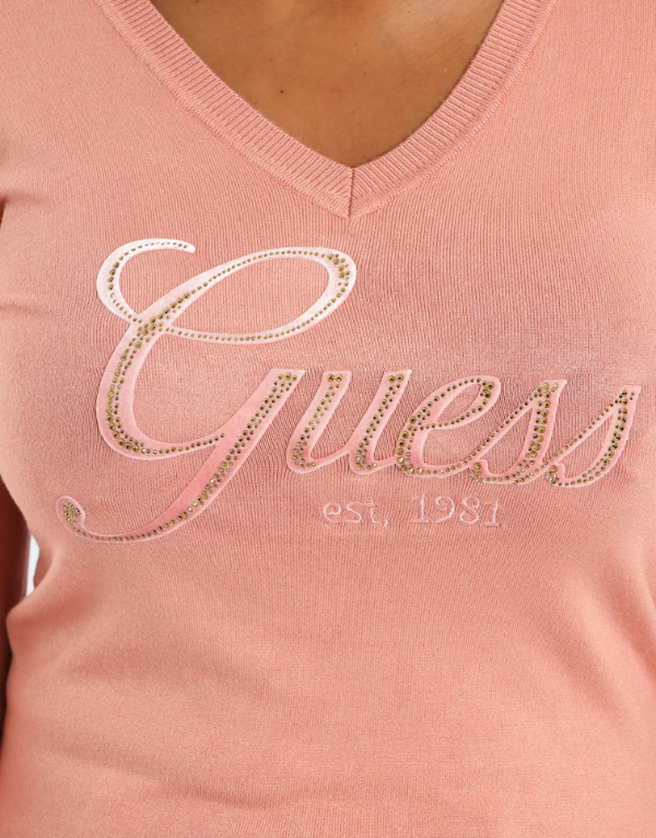 Guess Ladies Megan Logo Sweater In Dark Pink