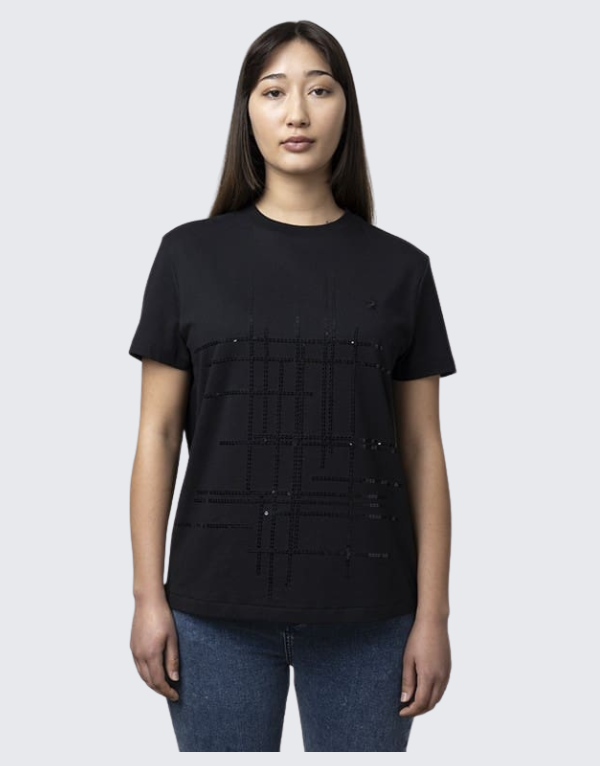 Polo Alexis Short Sleeve Sequin T-Shirt In Black Womens
