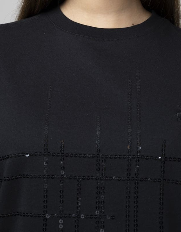 Polo Alexis Short Sleeve Sequin T-Shirt In Black Womens