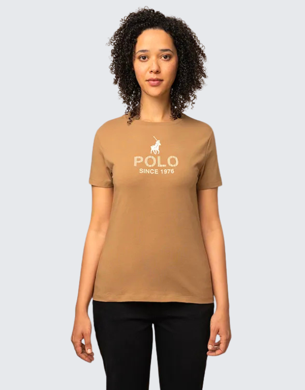 Polo Anna Printed Short Sleeve T-Shirt In Camel Womens