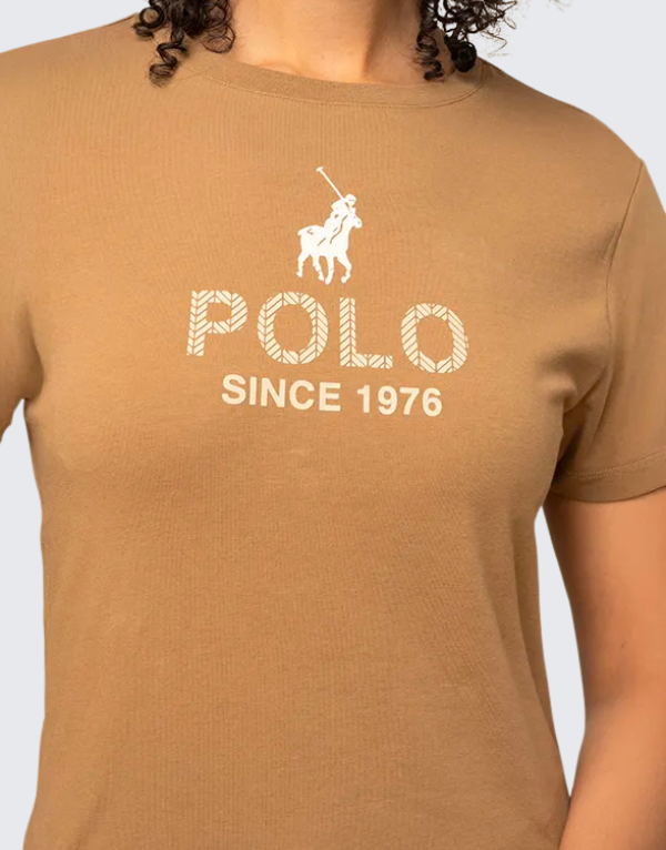 Polo Anna Printed Short Sleeve T-Shirt In Camel Womens