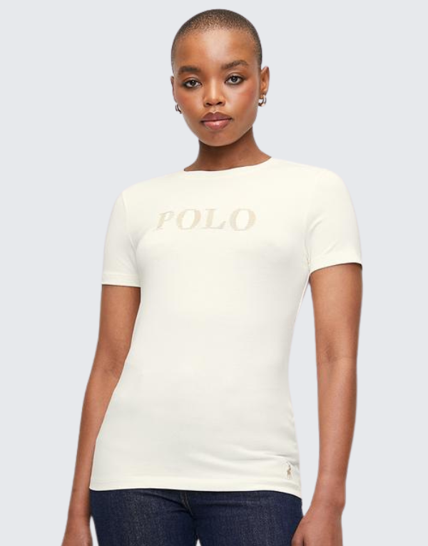 Polo Asha Embroidered Short Sleeve T-Shirt In Off White Womens