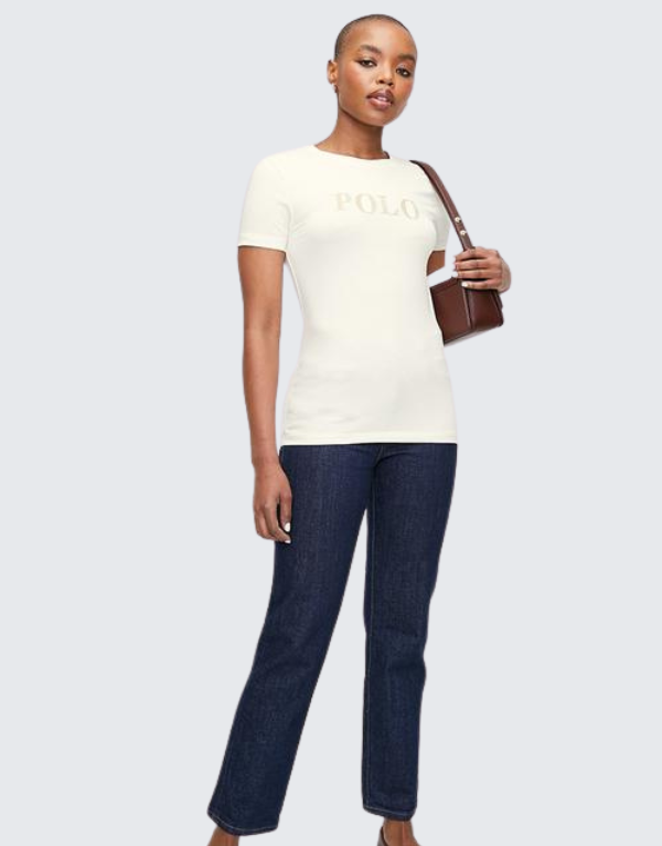 Polo Asha Embroidered Short Sleeve T-Shirt In Off White Womens