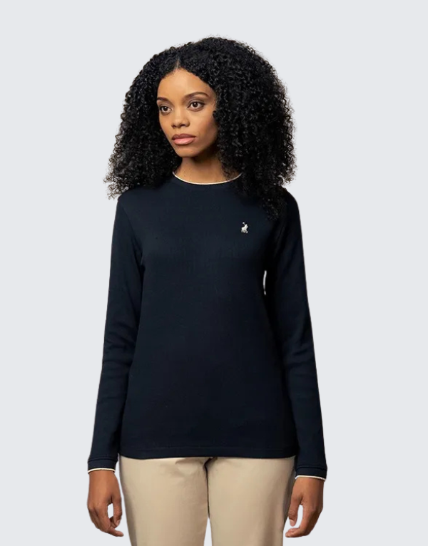 Polo Aurora Long Sleeve Ribbed T-Shirt In Black Women