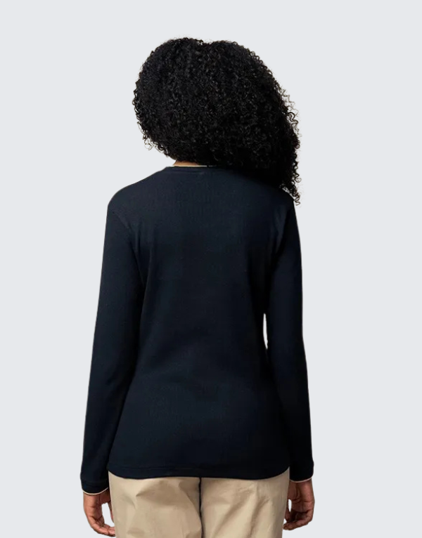 Polo Aurora Long Sleeve Ribbed T-Shirt In Black Women