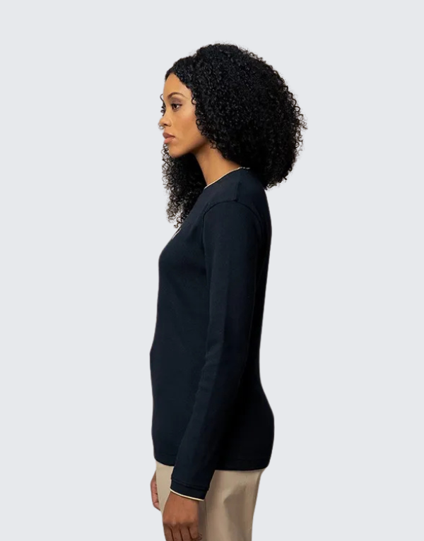 Polo Aurora Long Sleeve Ribbed T-Shirt In Black Women