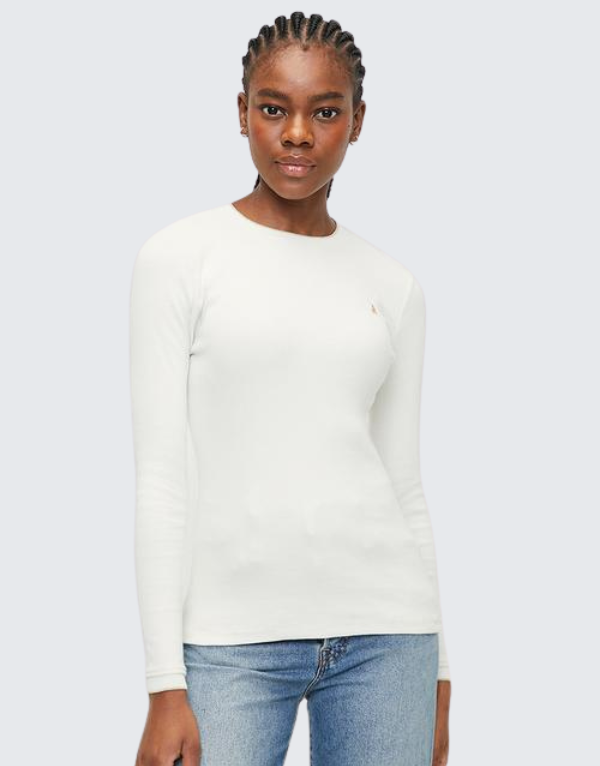 Polo Aurora Long Sleeve Ribbed T-Shirt In White Women