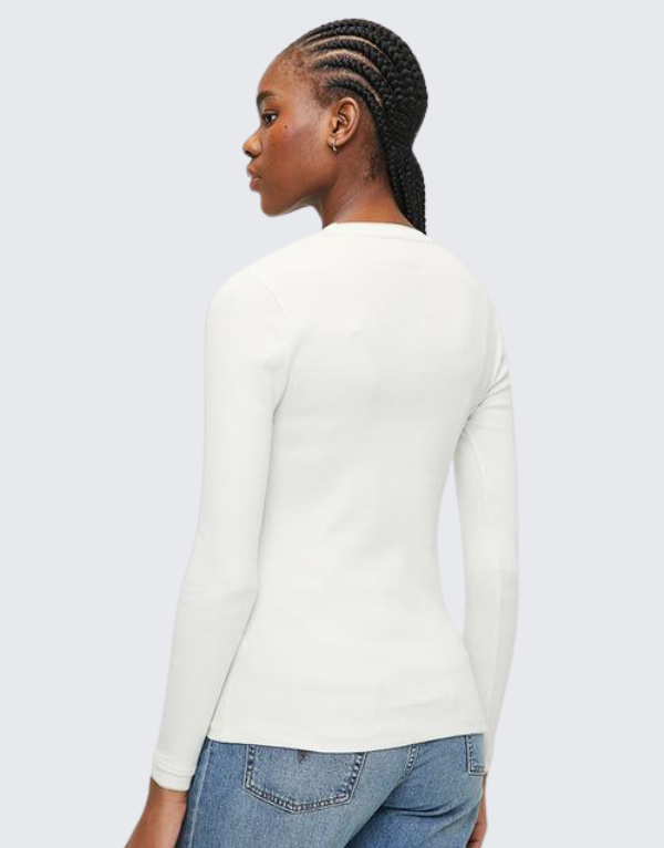 Polo Aurora Long Sleeve Ribbed T-Shirt In White Women