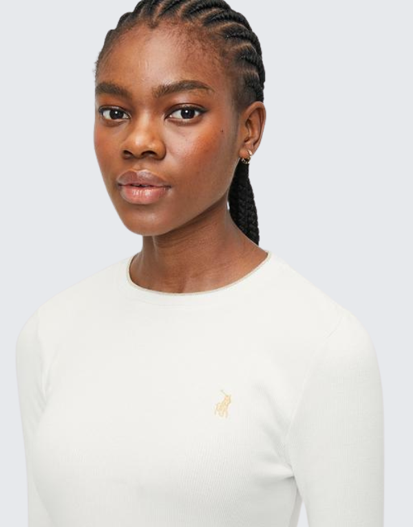 Polo Aurora Long Sleeve Ribbed T-Shirt In White Women
