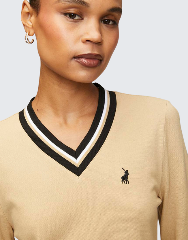 Polo Cory Pique Long Sleeve Dress Camel Women