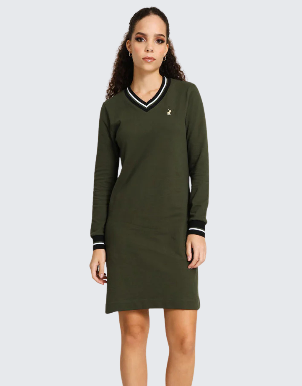 Polo Cory Pique Long Sleeve Dress Olive Women