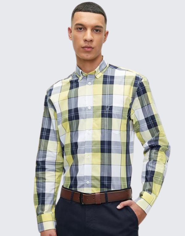 Polo Easy Care Check Long Sleeve Shirt In Aqua