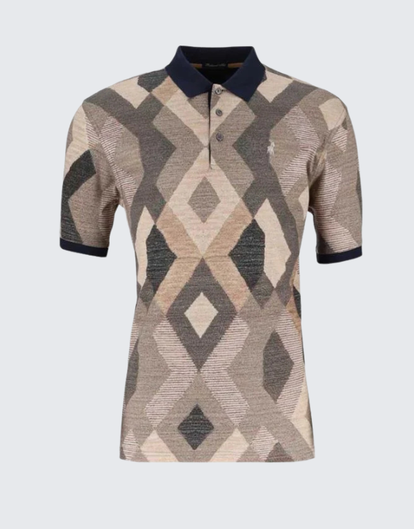 Polo Geometric Short Sleeve Golfer In Light Brown Men