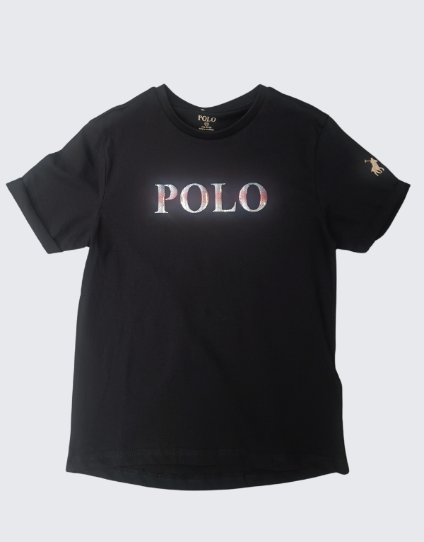 Polo Girls Maya Sequin Hem T-Shirt In Black
