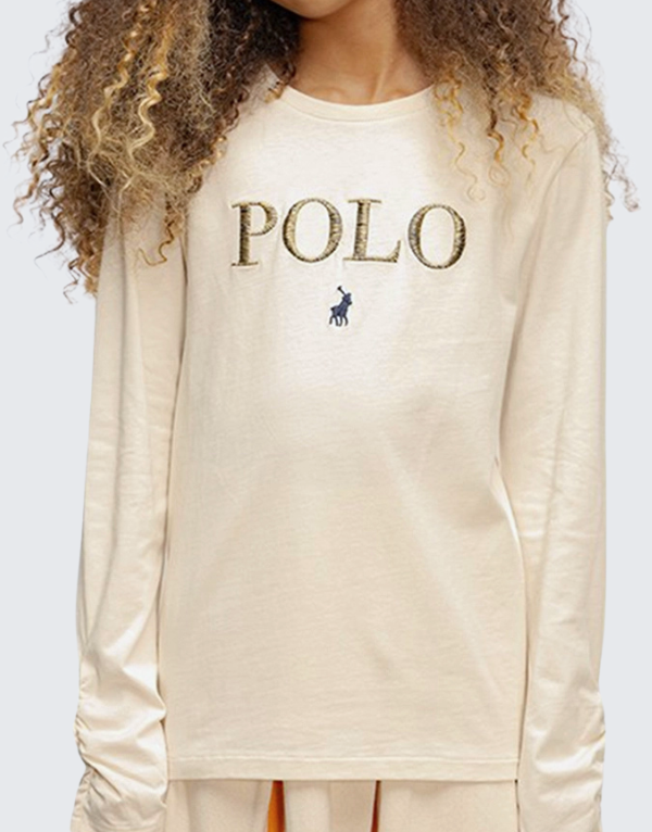 Polo Girls Olivia Long Sleeve T-Shirt In Stone Kids