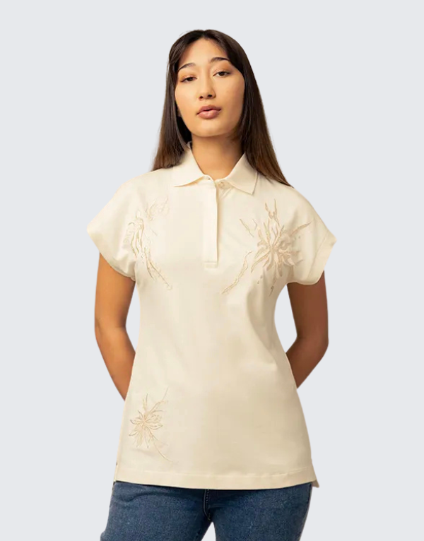 Polo Makena Short Sleeve Golfer In Off White Womens