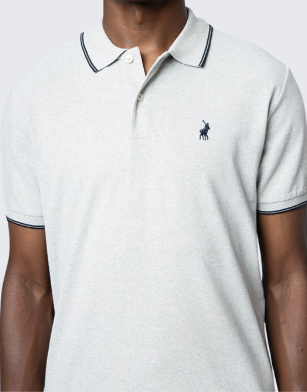Polo Tipped Short Sleeve Golfer Grey Melange Men