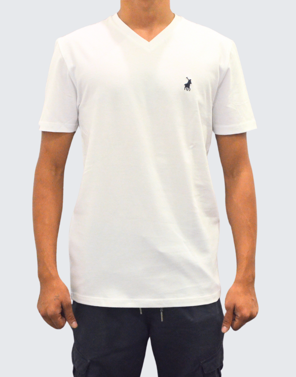 Polo V-Neck Short Sleeve T-Shirt In White Men
